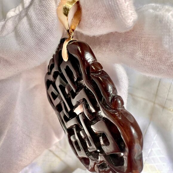 Ross Simons Brown Unisex Jade Endless Knot Pendant with 14K Gold Bale, Pendants - Picture 11 of 13